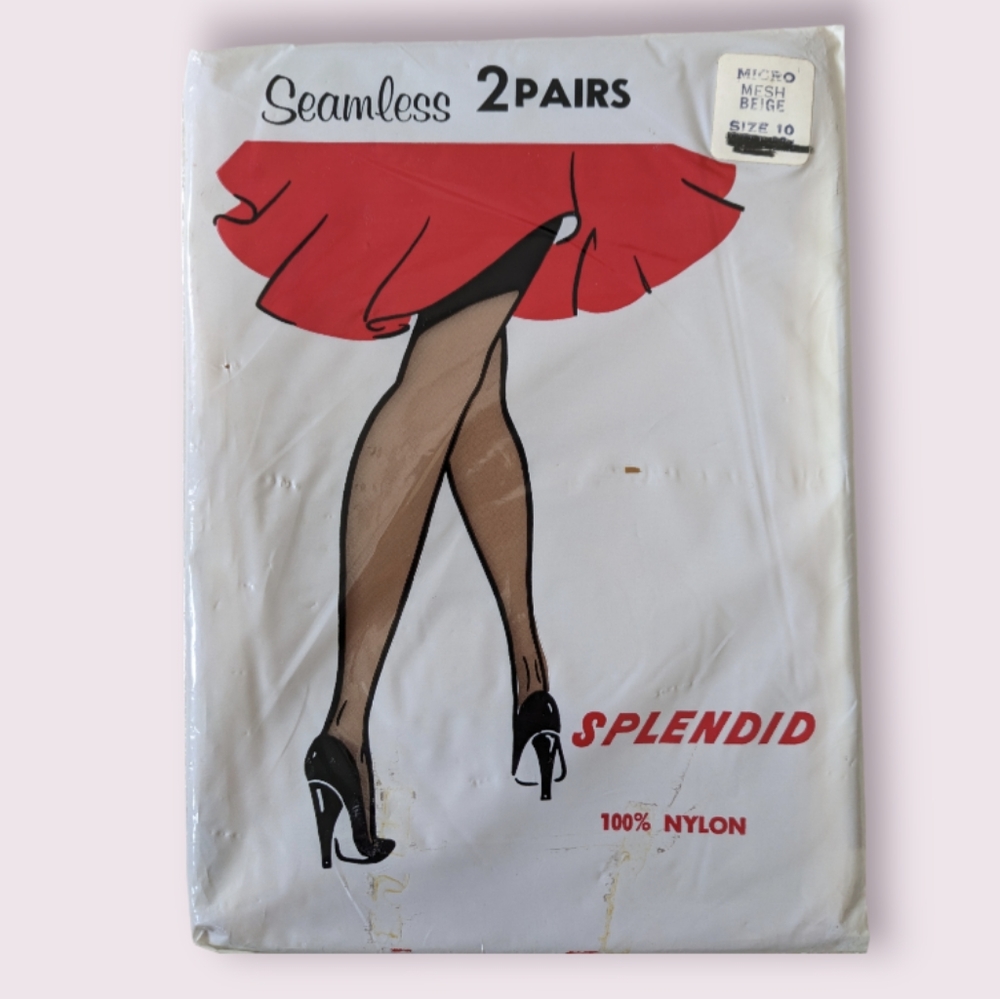 Nylons vintage Splendid seamless micro mesh beige size 10 two pair one p…